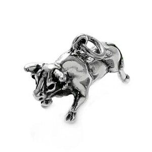 TAURUS THE BULL CHARM IN HEAVY 3D STERLING SILVER.